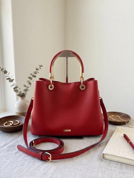 Aldo Handbags - ALDO Red Satchel Crossbody Bag Gold Ring Handle Bold Chic One Size